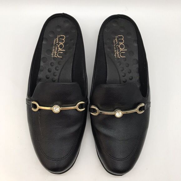 Malu Nettar Bejeweled Horse Bit Mule Womens 8 Black Leather Slip On Comfort Clog - Picture 5 of 11